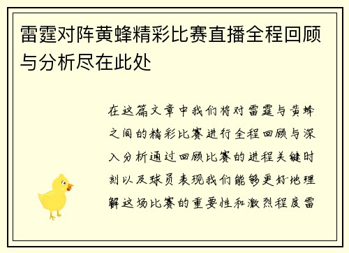 雷霆对阵黄蜂精彩比赛直播全程回顾与分析尽在此处